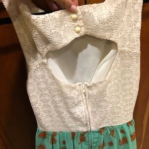 White Lace Green Floral Dress